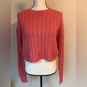 Aeropostale Cropped Ribbed Knit Sweater - Coral Pink | Sz M